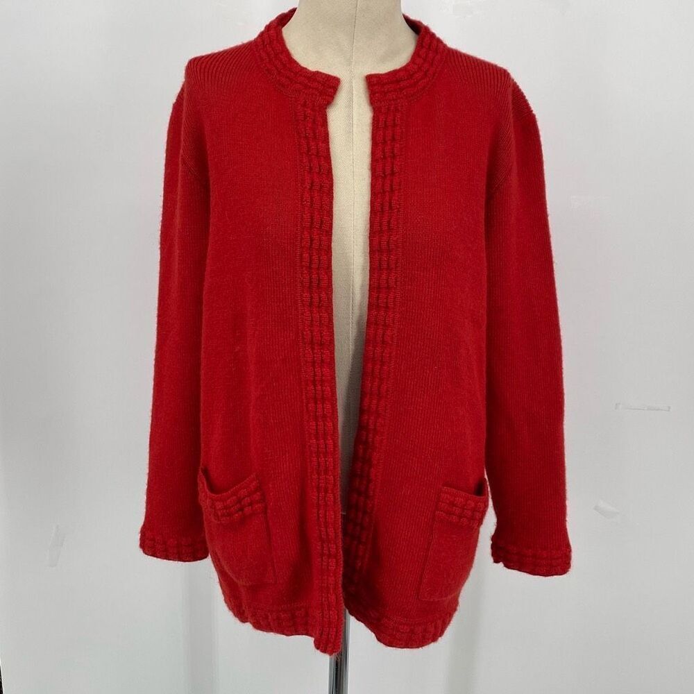 Nova Andino Peruvian Alpaca Wool Open Front Cardigan‎ Pockets Red Large